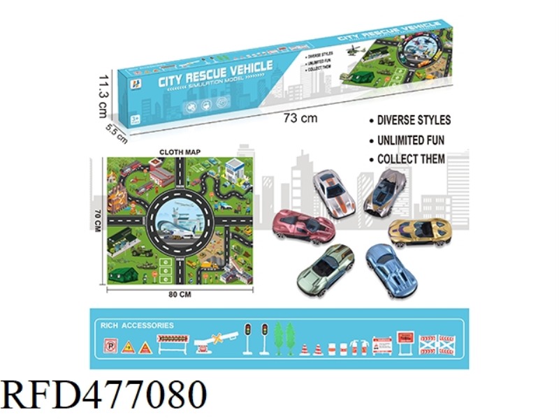 CITY GLIDE SPORTS CAR SET + NON-WOVEN MAP WITH ROAD SIGNS