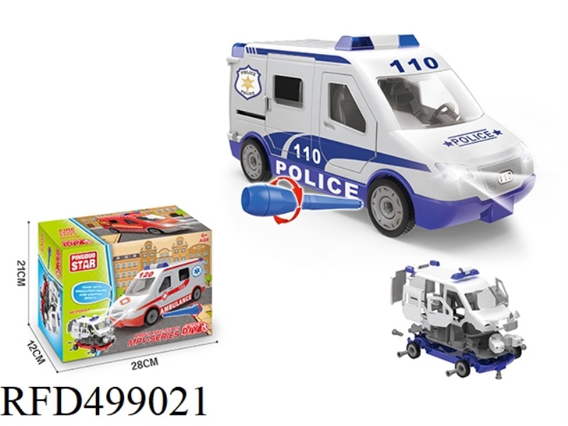 COASTING POLICE CARS ARE MANUALLY ASSEMBLED WITH LIGHTS AND MUSIC