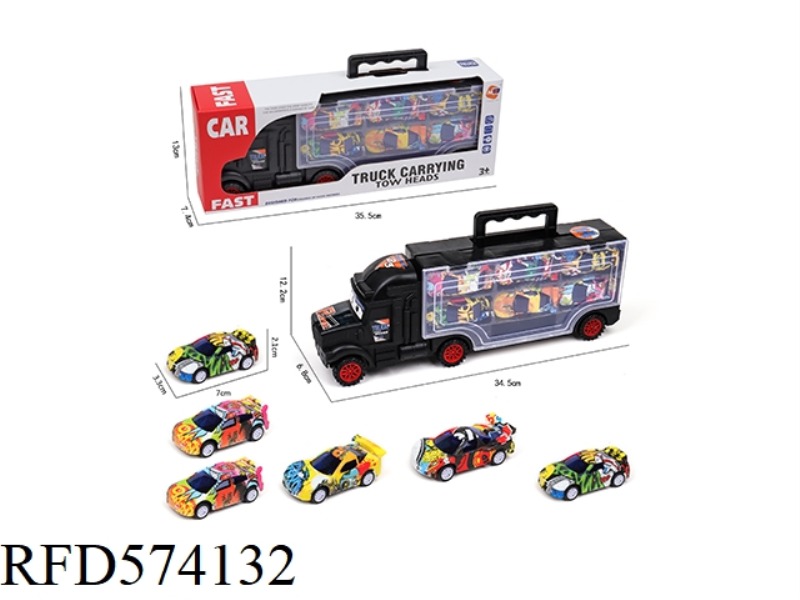 CONTAINER SLIDING TRACTOR WITH 6 BOAI AB GRAFFITI CARS