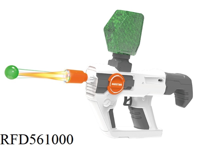 THE WATER BOMB GUN HAS A LIGHT TO FIRE GLOW-IN-THE-DARK BULLETS