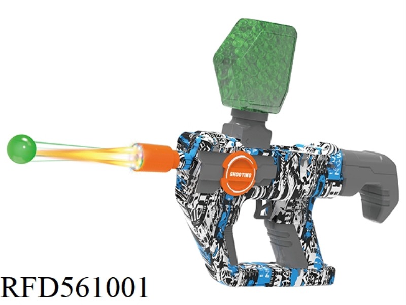 BLUE AND WHITE GRAFFITI WATER BOMB GUN WITH LIGHT TO FIRE GLOW-IN-THE-DARK BULLETS