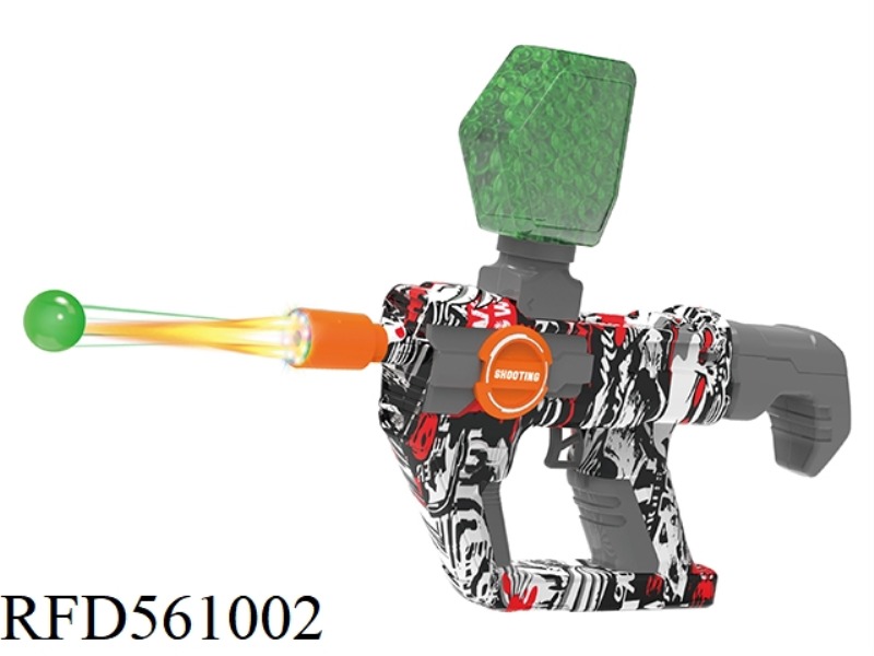 RED AND WHITE GRAFFITI WATER BOMB GUN WITH LIGHT TO FIRE GLOW-IN-THE-DARK BULLETS