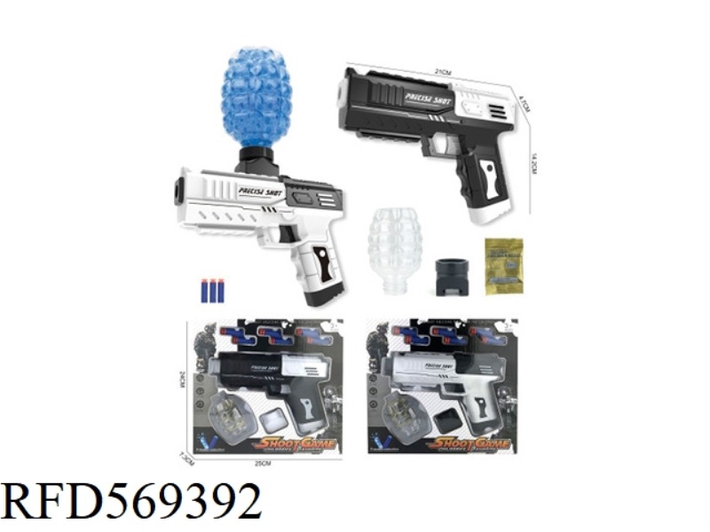 MANUAL SOFT GUN A WITH 6 BULLETS, PINEAPPLE BOTTLE, WATER BOMB (BLACK AND WHITE MIXED)