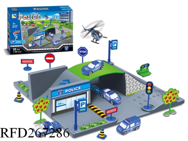 POLICE CITY PARK WITH PLANE 1PCS AND POLICE CAR 2PCS(SLIDE)