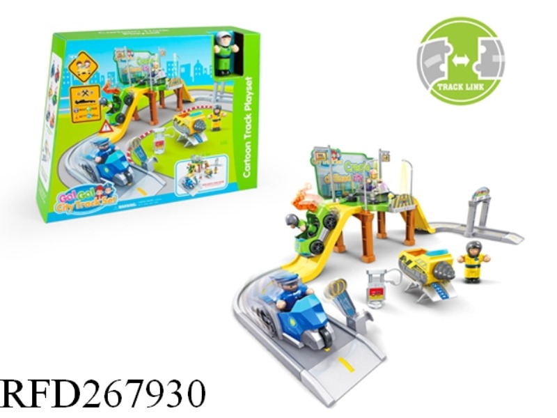 CARTOON CITY RESCUE PATHWAY SCENE WITH RECOVERY VEHICLE  AND PEOPLE