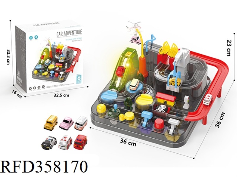 6-BUTTON BREAKTHROUGH ADVENTURE TRANSPARENT MODEL WITH 3 CARS (SOUND AND LIGHT VERSION)