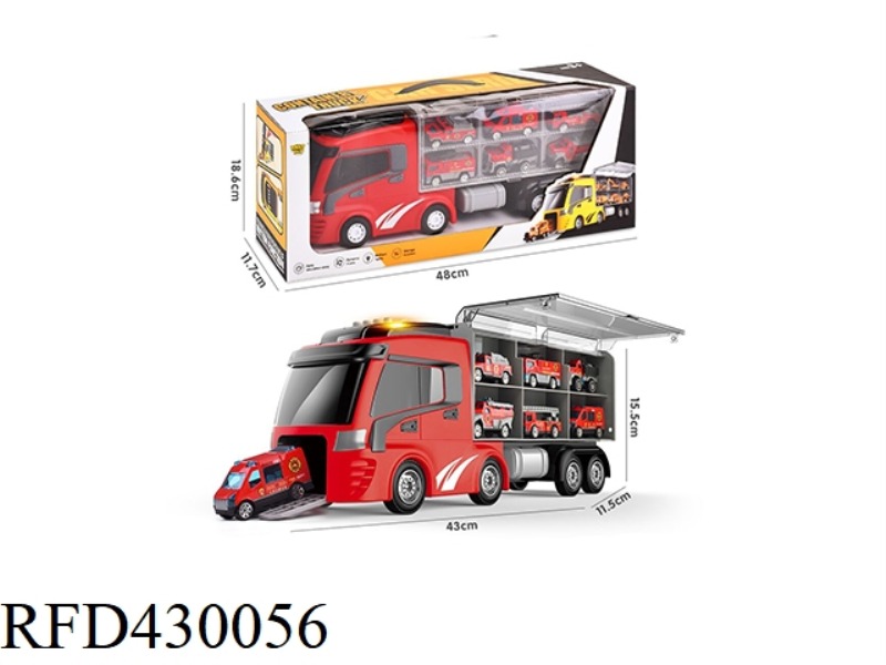 LIGHTING AND MUSIC EJECTION ALLOY STORAGE FIRE TRUCK (WITH 6 ALLOY CARS AA*2 WITHOUT BATTERY)