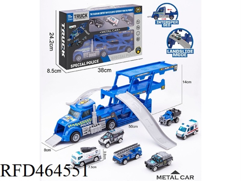 FOLDING CONTAINER TRUCK, ALLOY POLICE TRACK SCENE (BLUE CONTAINER TRUCK)