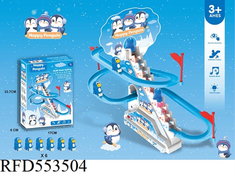 6 PENGUINS CLIMBING STAIRS LIGHTING MUSIC (NOT INCLUDE)
