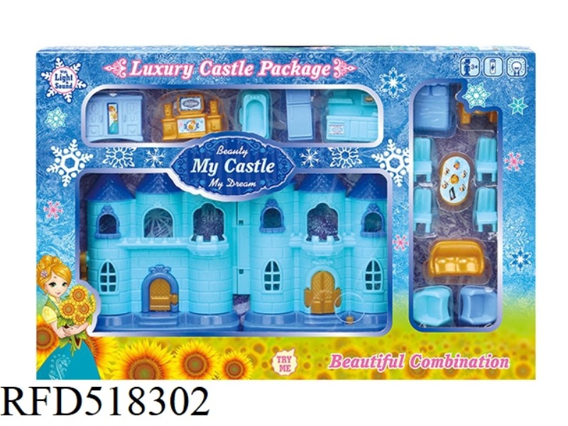 BLUE ICE MINI CASTLE WITH LIGHTS/MUSIC + FURNITURE