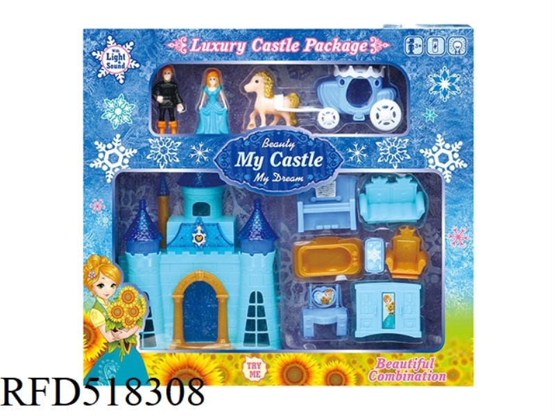 BLUE ICE UNILATERAL CASTLE WITH LIGHTS/MUSIC + FURNITURE/PEOPLE/CARRIAGE 2 MIXED