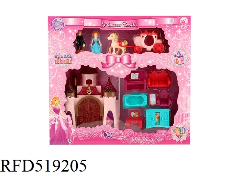 UNILATERAL COLORFUL LIGHT CASTLE WITH 12 MUSIC (2 MIXED, + FURNITURE/PRINCESS/PRINCE/CARRIAGE