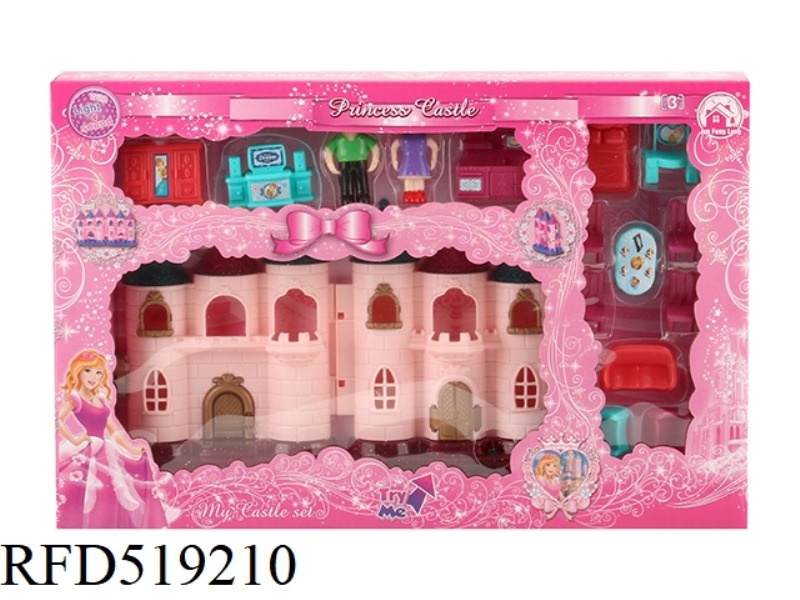 MINI COLORFUL LIGHT CASTLE WITH 12 PIECES OF MUSIC (+ FURNITURE + CHARACTERS (2 MIXED)