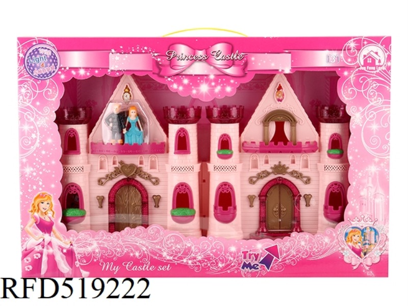 FLASH LIGHTS CASTLE WITH 12 PIECES OF MUSIC + FURNITURE/PRINCESS/PRINCE/HORSE