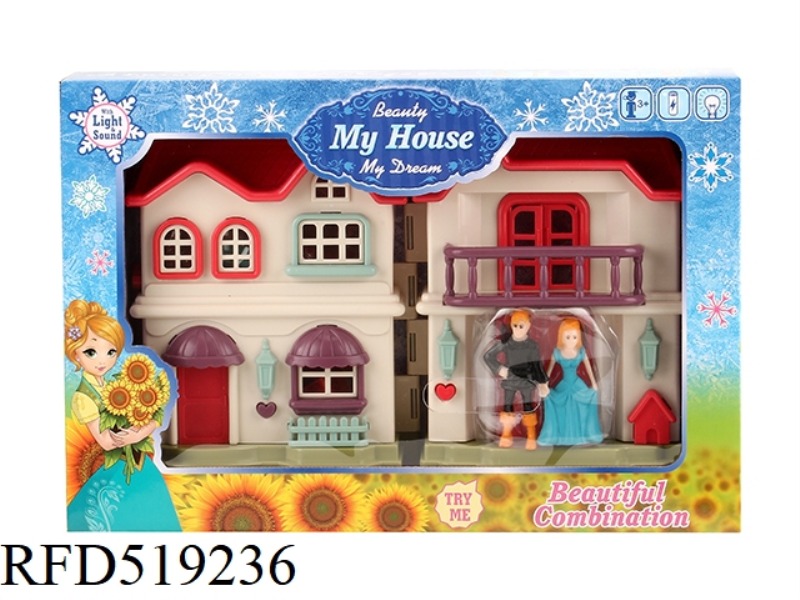 COLORFUL LIGHT VILLA WITH 12 PIECES OF MUSIC + PRINCESS/PRINCE/HORSE/FURNITURE