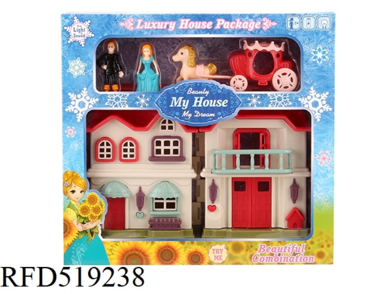 COLORFUL LIGHT VILLA WITH 12 PIECES OF MUSIC + PRINCESS/PRINCE/CARRIAGE