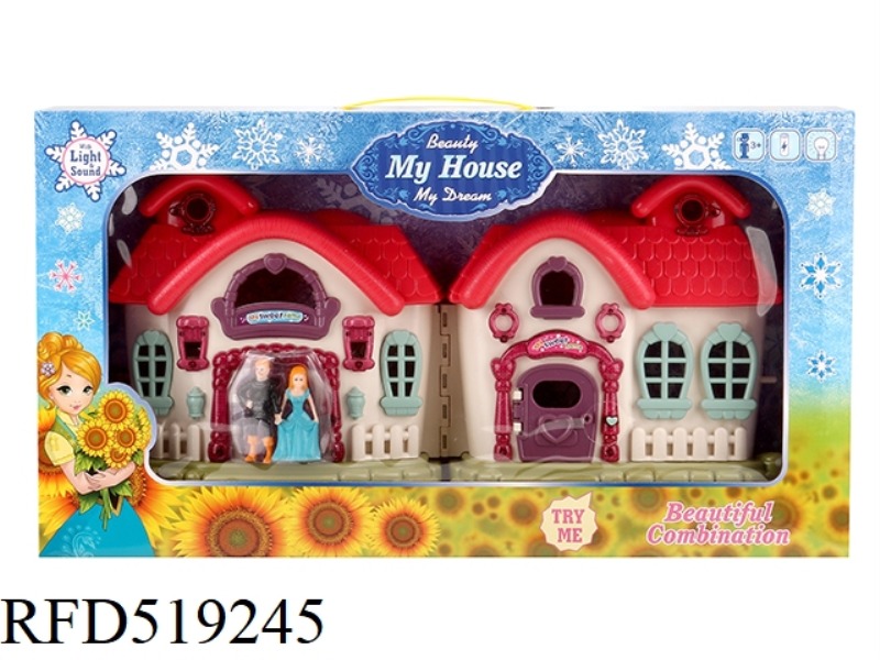 FLASH LIGHTS VILLA WITH 12 PIECES OF MUSIC + FURNITURE + PRINCESS/PRINCE/HORSE