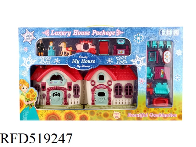 FLASH LIGHTS VILLA WITH 12 PIECES OF MUSIC + FURNITURE + PRINCESS/PRINCE/CARRIAGE