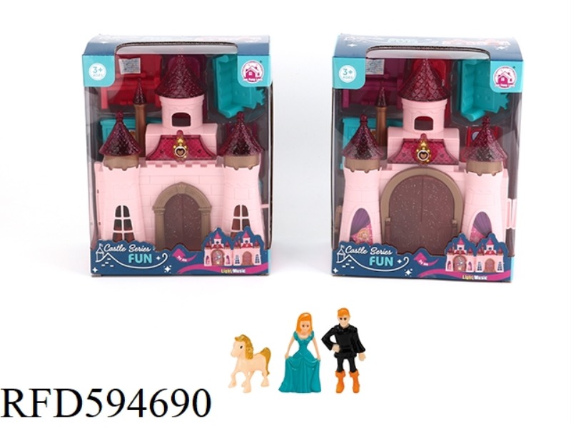 UNILATERAL COLORFUL LIGHTING CASTLE WITH 12 PIECES OF MUSIC+PRINCESS/PRINCE/HORSE/FURNITURE
