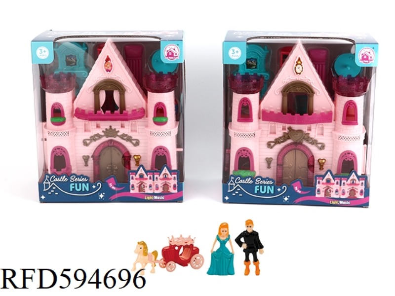 ONE-SIDED FLASHING LANTERN CASTLE WITH 12 PIECES OF MUSIC+PRINCESS/PRINCE/CARRIAGE/FURNITURE