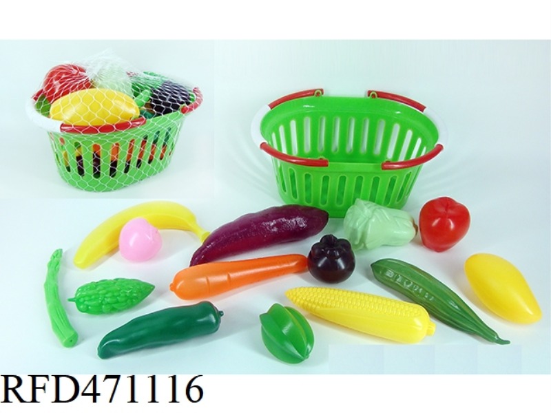LARGE BASKET WITH FRUITS AND VEGETABLES 14PCS