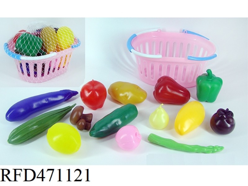 LARGE BASKET WITH FRUITS AND VEGETABLES 14PCS