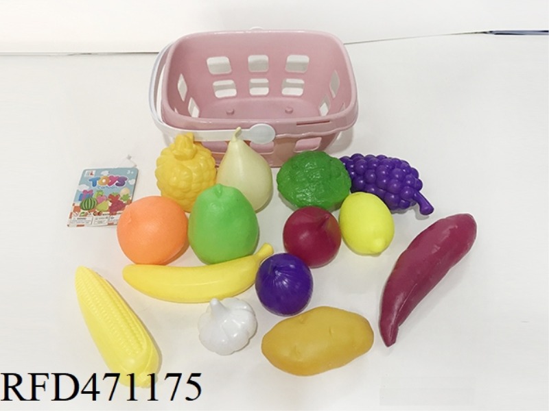 BASKET WITH FRUITS AND VEGETABLES 14PCS