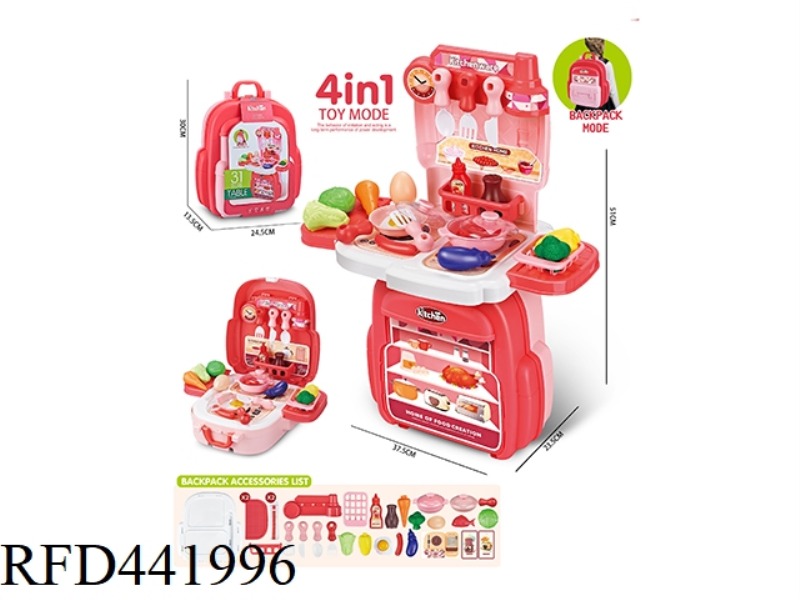 FAMILY PINK TABLEWARE TOY BACKPACK 31PCS