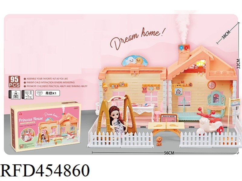 SELF-INSTALLED VILLA ROOF WITH LIGHT, CHIMNEY WITH SPRAY AND LIGHT + 1 4.5-INCH JOINT DOLL