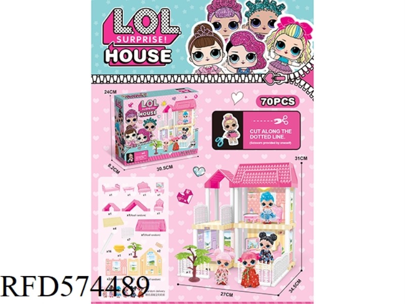 DIY VILLA WITH SURPRISE DOLL LIGHTING PACKAGE AG13*2 70PCS