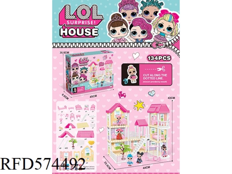 DIY VILLA WITH ELEVATOR WITH SURPRISE DOLL DOUBLE LIGHT PACKAGE AG13*4 134PCS