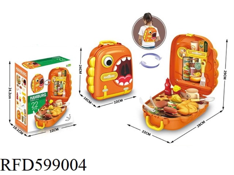 DINOSAURS PLAY HOUSE WITH A BACKPACK AND A HAMBURGER THEME