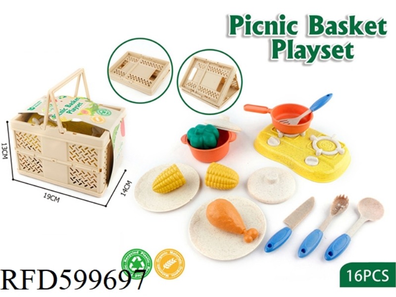 COLLAPSIBLE STORAGE PICNIC BASKET KITCHEN TOYS PLAY HOUSE