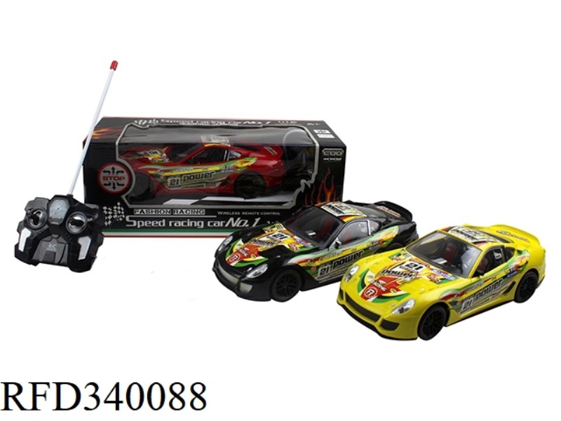 1:16 SIMULATION FOUR-WAY REMOTE CONTROL CAR WITH LIGHT RACING LOGO (RED, YELLOW AND BLACK) THREE COL