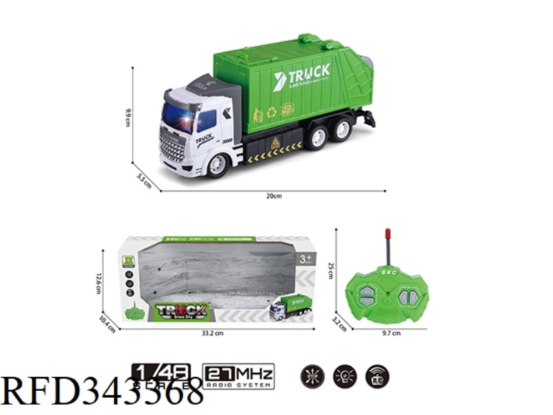 1:48 FOUR-WAY LIGHT REMOTE CONTROL SHORT HEAD GARBAGE SANITATION TRUCK