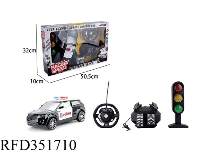 1:16 FOUR-WAY GRAVITY SENSOR STEERING WHEEL PEDAL REMOTE CONTROL AURORA POLICE CAR WITH FLASHING LIG