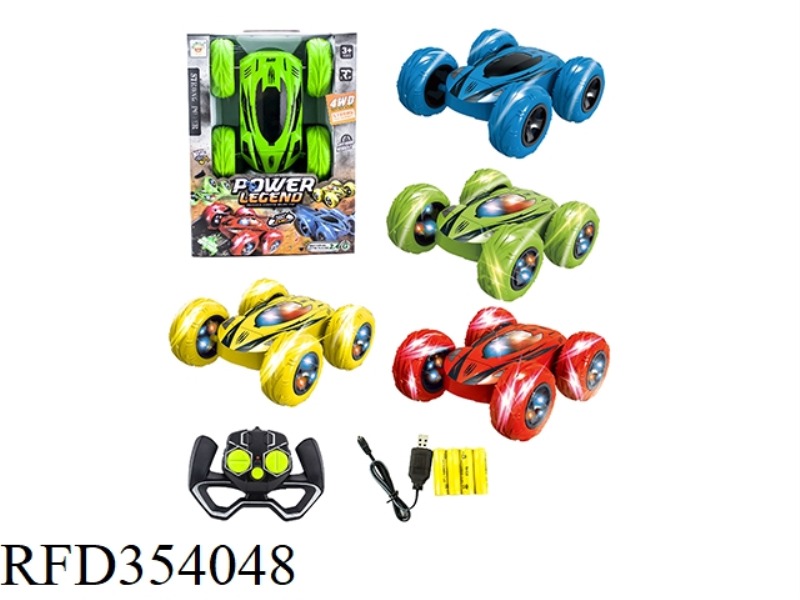 2.4G STUNT DOUBLE-SIDED TRUCK WITH LIGHT AND MUSIC RED BLUE YELLOW GREEN 4 COLORS (MIXED)