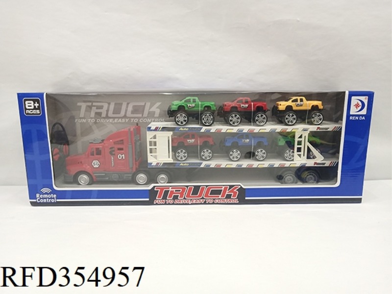 REMOTE CONTROL 4-CHANNEL LONG CONTAINER TRUCK (WITH 6 PICKUP TRUCKS)
