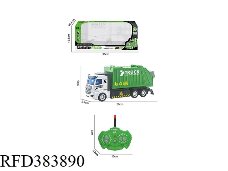 1:48 FOUR-CHANNEL REMOTE CONTROL FLAT-HEAD GARBAGE SANITATION TRUCK WITH LIGHT