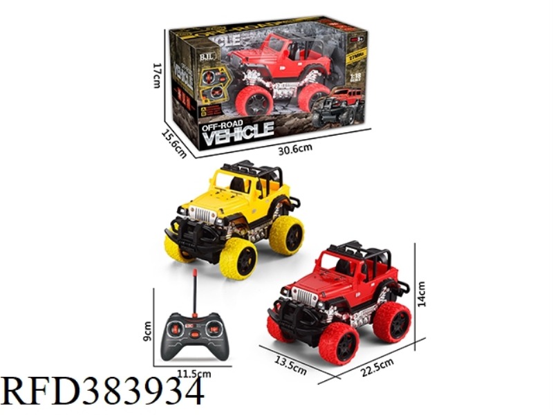 1:18 WRANGLER (CONVERTIBLE) OFF-ROAD VEHICLE FOUR-CHANNEL WITH LIGHT RED AND YELLOW 2 COLORS