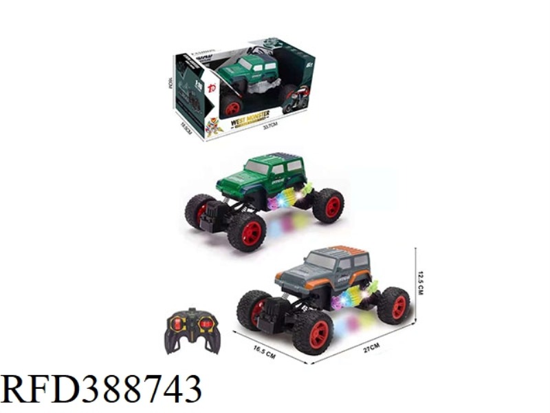 1:16 WRANGLER 4-WAY CLIMBING REMOTE CONTROL CAR WITH FLASHING LIGHTS AND LITHIUM BATTERY