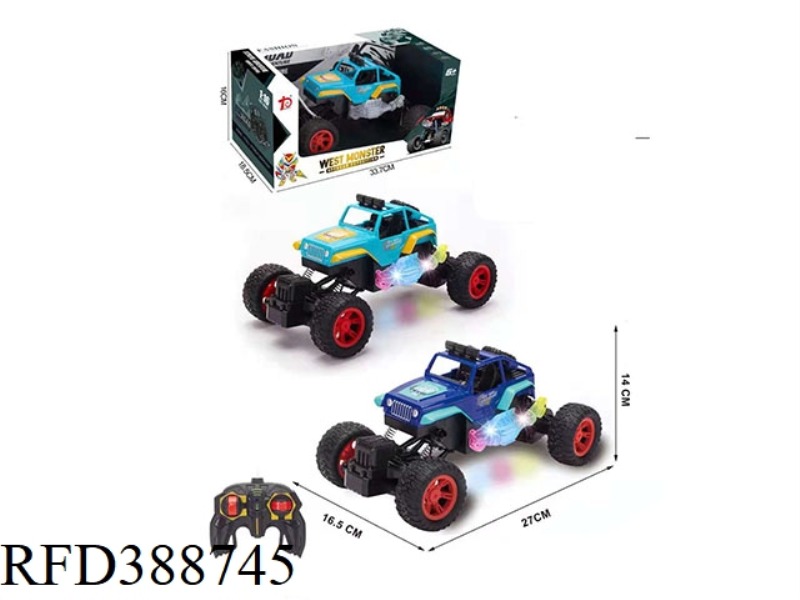 1:16 WRANGLER 4-WAY CLIMBING REMOTE CONTROL CAR WITH FLASHING LIGHTS AND LITHIUM BATTERY
