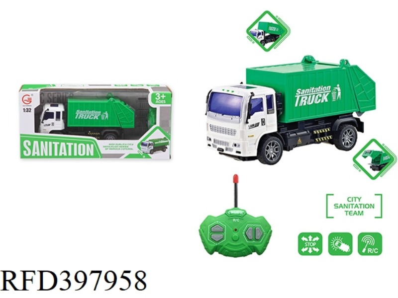 1:32 FOUR-CHANNEL LIGHT REMOTE CONTROL SANITATION GARBAGE TRUCK