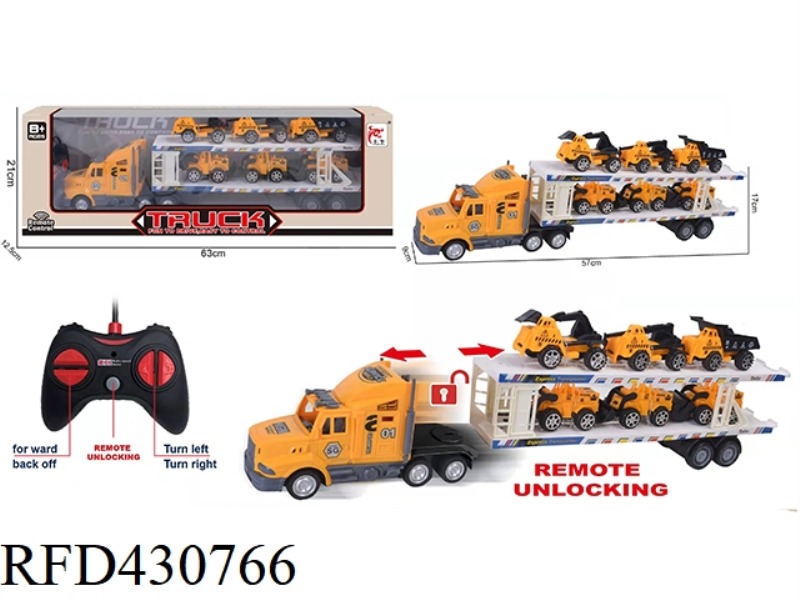 REMOTE CONTROL 5-CHANNEL AUTOMATIC UNLOADING LONG CONTAINER TRUCK (WITH 6 SMALL CONSTRUCTION VEHICLE