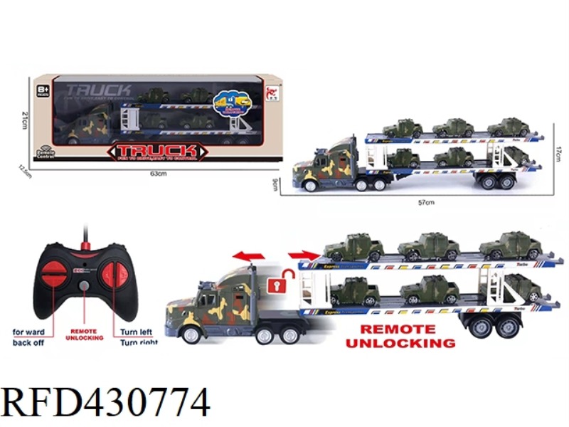 REMOTE CONTROL 5-CHANNEL AUTOMATIC UNLOADING LONG CONTAINER TRUCK (WITH 6 MILITARY VEHICLES)