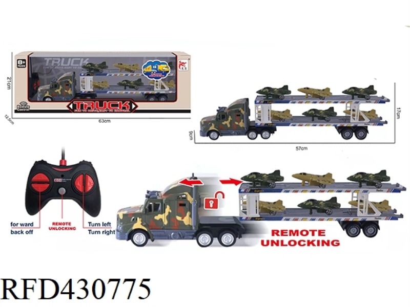 REMOTE CONTROL 5-CHANNEL AUTOMATIC UNLOADING LONG CONTAINER TRUCK (WITH 6 FIGHTER JETS)
