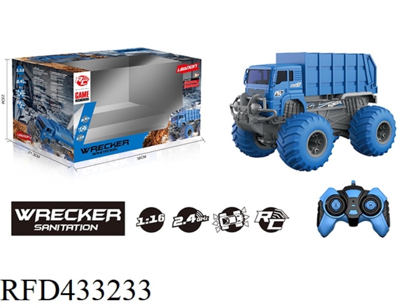 2.4G, 1:16 LARGE WHEEL OFF-ROAD SANITATION GARBAGE TRUCK (INCLUDE)