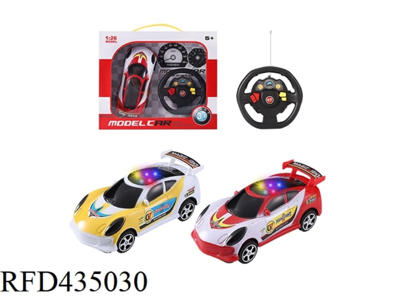 TWO-CHANNEL STEERING WHEEL REMOTE CONTROL CAR WITH 3D LIGHT 1:26 (RED, YELLOW)