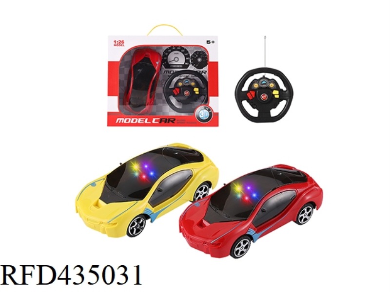 TWO-CHANNEL STEERING WHEEL REMOTE CONTROL CAR WITH 3D LIGHT 1:26 (RED, YELLOW)