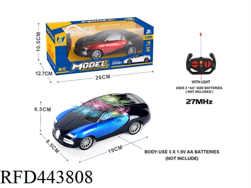1: 20 FOUR-CHANNEL BUGATTI REMOTE CONTROL VEHICLE WITH 3D LIGHT (NOT INCLUDE) MIXED RED AND BLUE